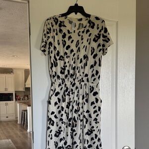 Tickled Teal Cream and Black Leopard Print Midi Dress